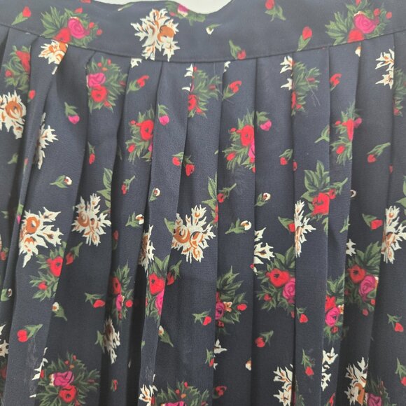 Vintage SK & Company Navy Floral Side Button Pleating Elastic Waist Skirt 16W - Picture 2 of 9